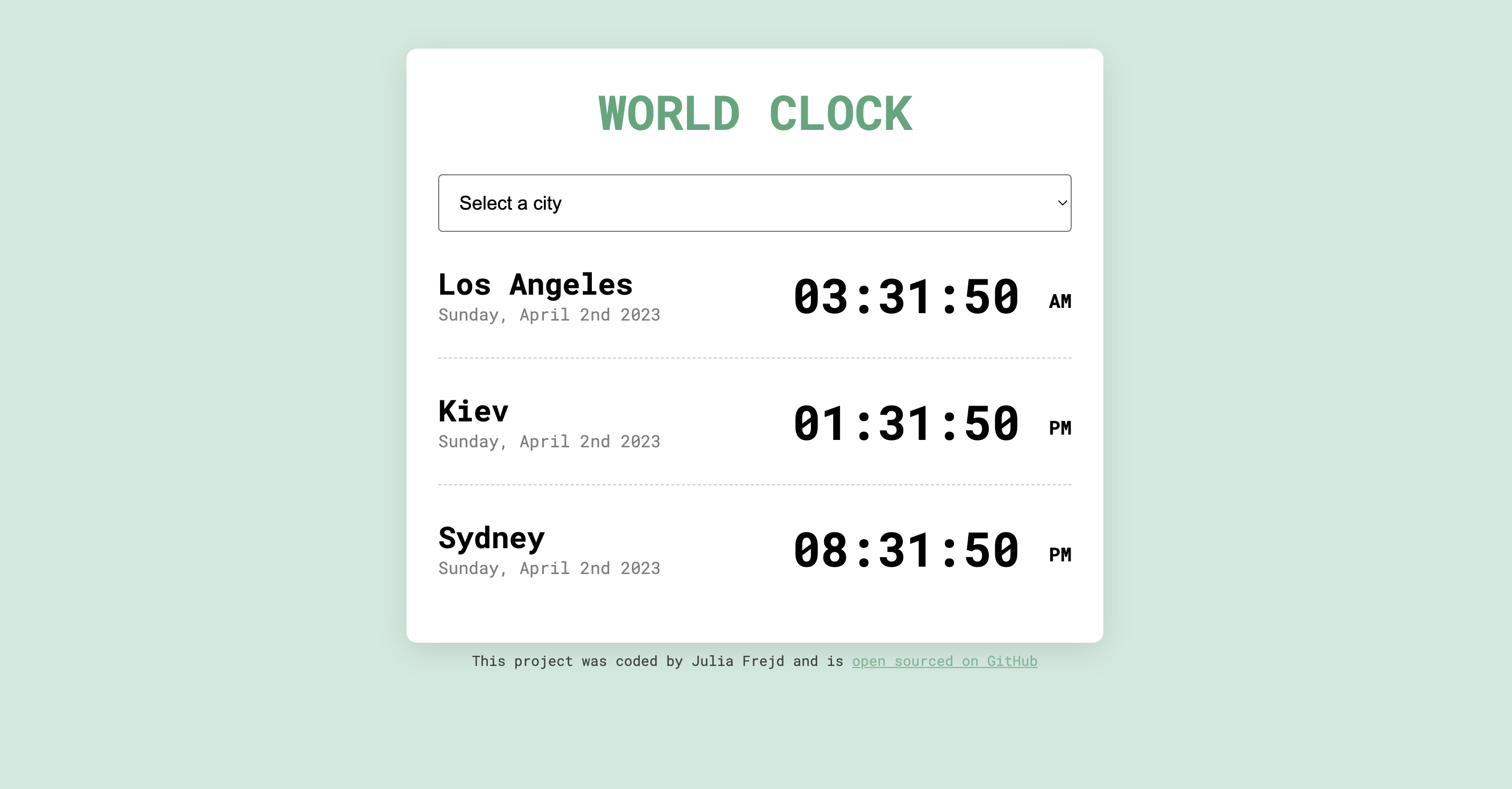 Screenshot of World Clock App